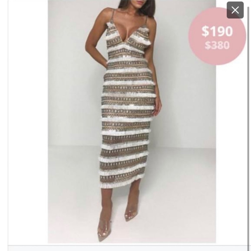 Missguided White and Brown Striped Midi Dress